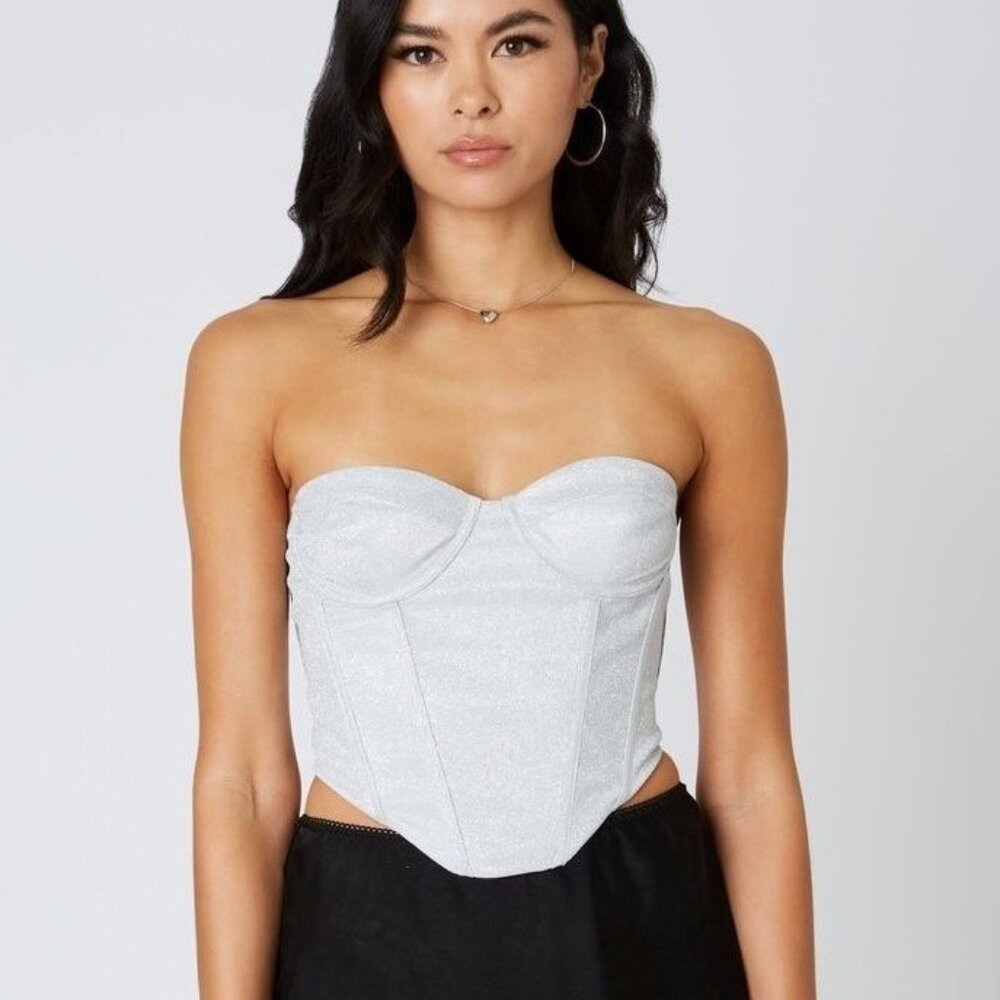 Cotton Candy LA Silver Glitter Strapless Bustier Corset Crop Top